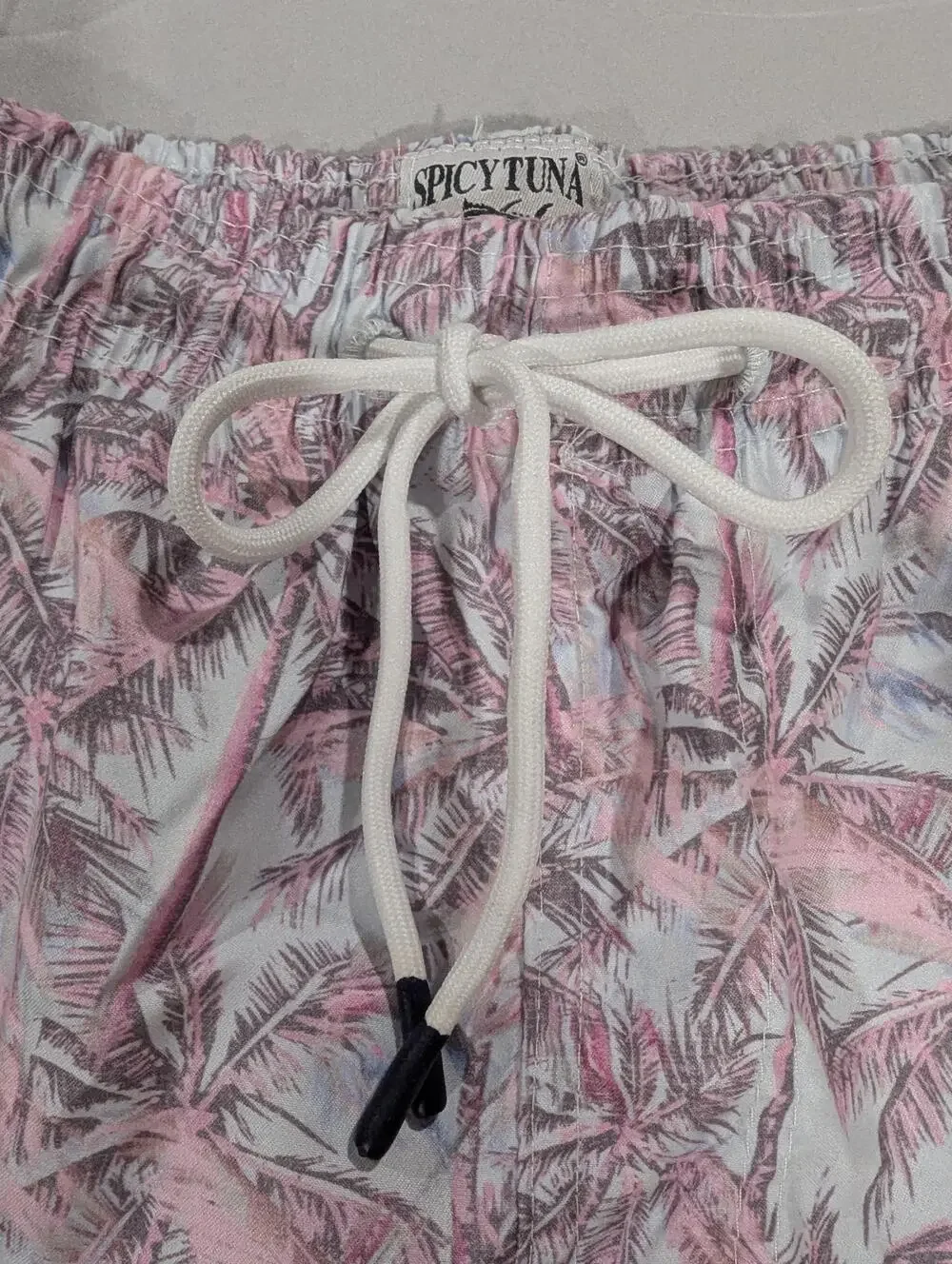 Spicy Tuna Shorts Mens XL Pink Tropical Palm Swim Trunks Mesh Lined Drawstring